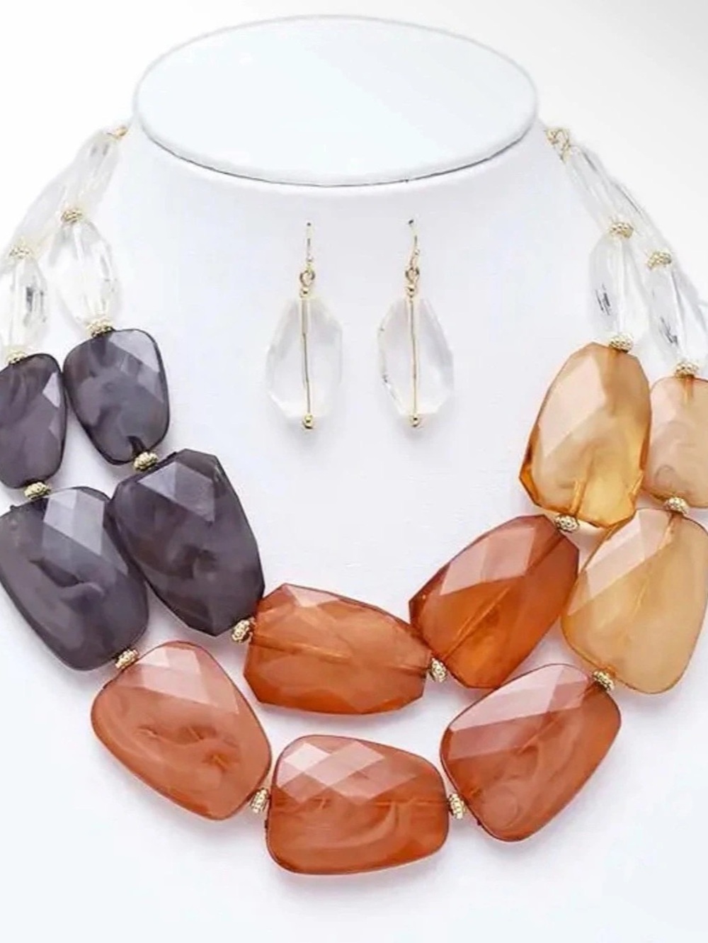 Faceted Statement Necklace Set in Orange & Purple